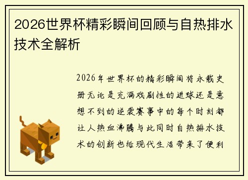 2026世界杯精彩瞬间回顾与自热排水技术全解析 2026世界杯精彩瞬间回顾与自热排水技术全解析